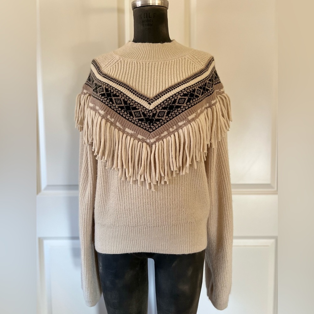 Z Supply Fringe Fair Isle Sweater Western Knit NWT Size L